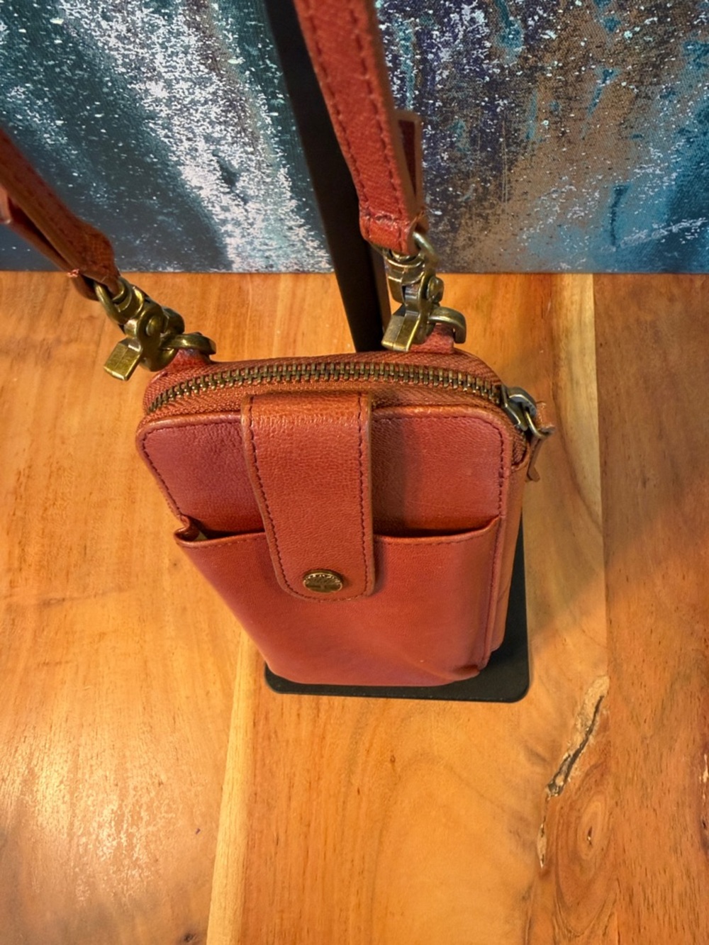 Timberland Minimalist Leather Phone Crossbody Wallet Brown Compact (GUC) - Picture 9 of 17